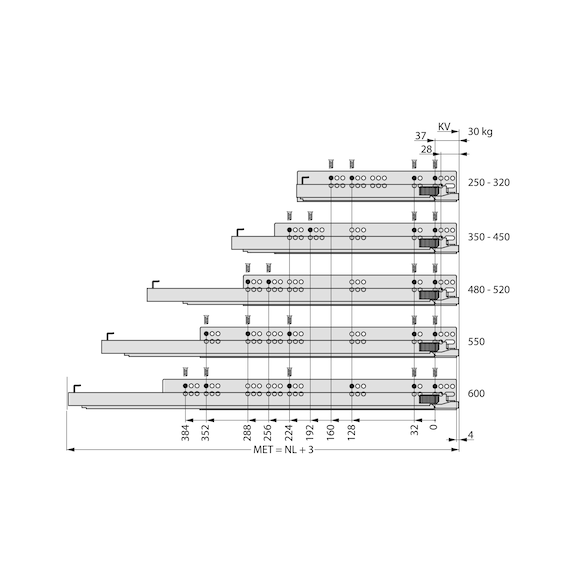 DYNAMOOV FRENLİ ÇİFT AÇIL.RAY 30KG-500MM